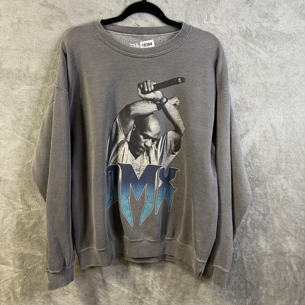 DMX Sweatshirt Mens Medium Gray Graphic Crewneck Rap Hip Hop Pullover Music